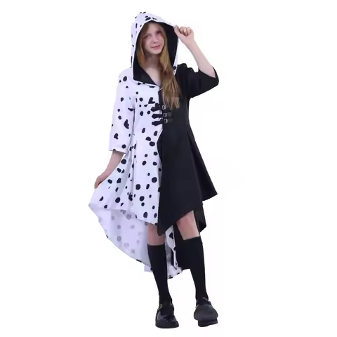 New loween Bla White Witch Cosplay Dr 0 Dalmatians Spot Parent-Child Stage Performance Costume Polye