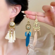 Super Fairy Tassel Feather Pendant Earrings Women Ethnic Style Bohemian Long Errings Hook