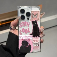 Phone Phone Case Suitable for iPhone 11 12 13 14 15 16 Pro max Plus Korean Stamps Cat Ice Crystal Sq