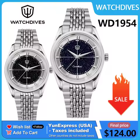 Watchdives Men Quartz Watch VH31Sweep Second Movement Arctic Classic Stainless Steel Watches Sapphir