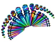 Kjiasiw Ear Gauge Stretching Kit Stainless Steel Tapers and Plugs Set 36 Pieces 14G-00G