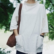 豆腐白色 Fisherman Smock 漁夫罩衣 七分袖夏日挺括 短袖寬鬆T恤
