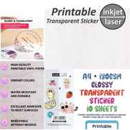 KAMI Glossy Transparent Printable A4 Sticker 130g 10 Sheets Pack A4 Sticker Label Clear for Inkjet P