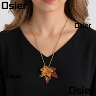 OSIER Sweater Chain, Gift Alloy Leaf Maple Leaf Necklace, Fashion Oil Drop Metal Chain Leaf Pendant 