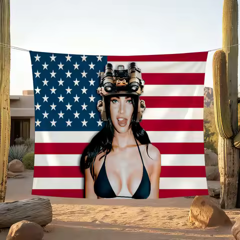 Actress M-Megan F-Fox American flag For Camping Party Picnic Studio Booth Background Wall Interior D