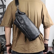大容量健身圓筒側背包 真皮背囊短途旅行斜跨胸包 男女適用 通勤