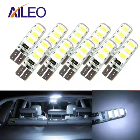 10pcs LED W5W T10 194 168 W5W COB 6SMD Led Parking Bulb Auto Wedge Clearance Lamp CANBUS Silica Brig