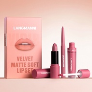 Jualan Panas # LANGMANNI set lipstik enam warna, lip liner, lipstik cecair, set lipstik temuday
