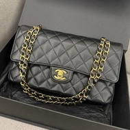 *SHIHNA名牌精品*CHANEL CF 25 荔枝牛皮黑金釦斜背包/肩背包（30開保卡款）