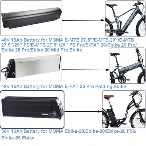 Electric Bike Bicycle Battery 36V 9Ah 16Ah 48V 13Ah 15Ah Lithium Battery for MOMA E-MTB 27.5'' 29'' 