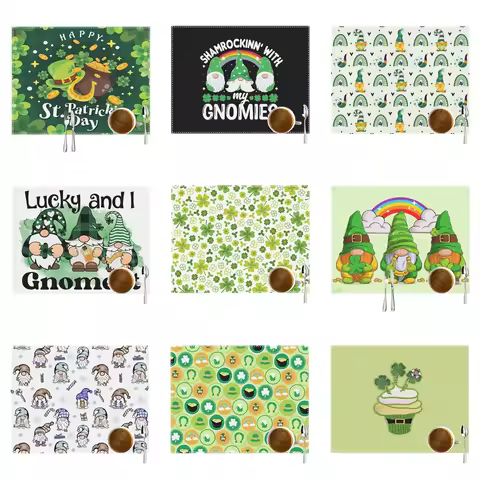 Happy St. Patrick’s Day print table mats Ireland Leprechauns placemat Gnome Gnomies cup coaster home
