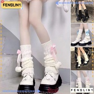 FENGLIN Pom-pom Leg Warmers, Thermal Lolita Knitted Leg Warmers,  Bowknot Fleece Lined Leg Covers