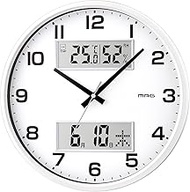 MAG W-766WH-Z Wall Clock, Analog, Double Post, Quiet, Continuous Second Hand, Temperature, Humidity,