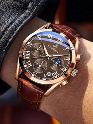 男士石英手錶，防水運動豪華計時錶，帶日期和發光指針，適用於商務和休閒