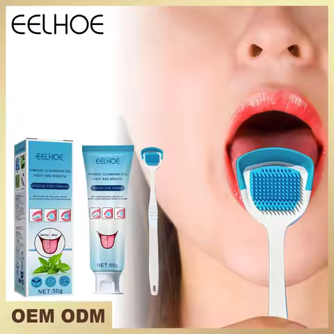 EELHOE Tongue Cleaning Gel with Brush Oral Care Removal Odor Health Fresh Breath Care Dental Hygiene