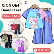 CantikBaby(1-9 Yrs) Crop top + Bootcut Set Baju Budak Perempuan Lengan pendek Seluar Panjang Playset