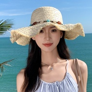 Large brimmed beaded hat for women, fashionable temperament, woven hat for women