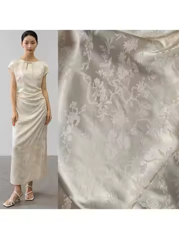 Floral Bird Jacquard Hollow Out Rayon Fabric Chinese Style Cheongsam Dress Blouse Material Eco Frien