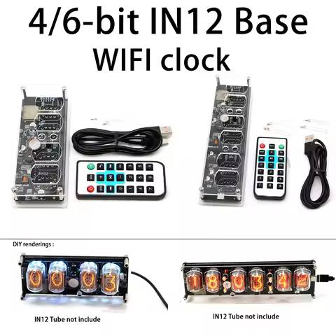 4/6-bit IN12 Nixie Clock Base IN-12 Glow Tube WIFI Clock W Alarm Time Display 12H/24H W Temperature 