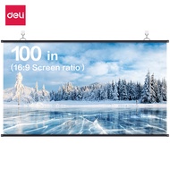 Deli จอโปรเจคเตอร์ 3D จอรับภาพ 4K HD หน้าจอโปรเจ็กเตอร์ จอพับโปรเจคเตอร์ แขวนผนัง 100 นิ้ว 16:9 Proj