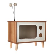 BOUSSAC Purr-View Retro TV Cat Condo With Jute Scratching Pad &amp; Washable Mat, Cat Tree House