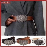 AIRUIFU Jeans Pants Decorative Waistband, PU Leather Wide Punk Rivet Belts, Apparel Accessories Hear