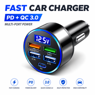Car Phone Charger Adapter with Dual PD, Voltage Display, Super Fast Charging, 5-in-1, 12-24V, for iP