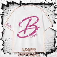 UNBR Short Sleeve Tee Pink Glitter Letter B Print Left Sleeve Barbie Wording Trendy Loose Teen