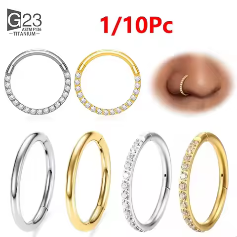 1/10Pcs G23 Titanium 14G/16G/18G Nose Rings Hinged Segment Ear Cartilage Tragus Earrings Hoops Septu