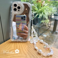 Mrhaha Cream Case+Butterfly Chain for iPhone 15 14 13 12 11 Pro Max X Xr Xs Max 7 8 14 Plus SE 2020 Ins High-quality Luxury Simple Clear Mirror Beautiful Handmade Accessories Fashion Shell Silicone Protective Cover🌈Ready Stock