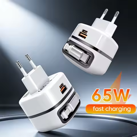 65W Fast Charger USB Type C Phone Charger with Retractable Type C Cable Fast Charging For iPhone 16