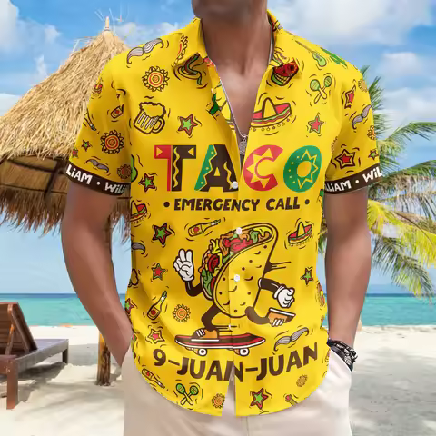 Colorful Taco Cartoon Hawaiian Shirt Mens Summer Short Sleeve Button Down Aloha Beach Shirt 9-Juan-J