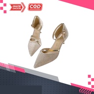 Sepatu pesta wanita gold emas seserahan hantaran mewah glamour glitter - Emas 36 - kami menyediakan 