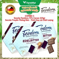 (Combo of 3) Feodora Dark Chocolate 75% Cocoa 225gr Paper Box - Traditional German Essence Quality