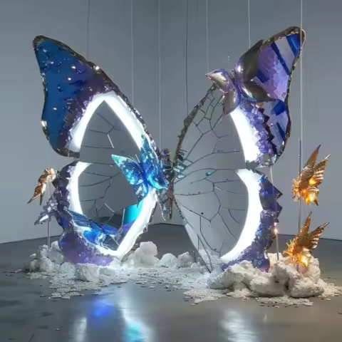 Mirror broken glass butterfly broken feeling landing beauty Chen shooting props