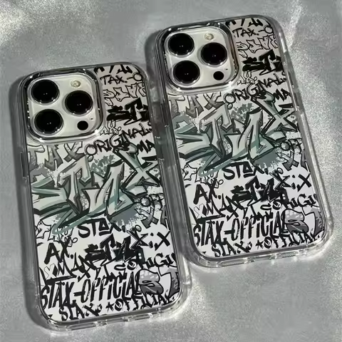 Cool Street Graffiti Letter STAX Case For iPhone 17 16 15 14 13 12 11 Pro Max Hip Hop Ins Clear Shoc