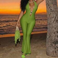 Women's Sleeveless Jumpsuit With Tie Straps,Olive Green Chic Summer Vacation Holiday Outfits,Beach B