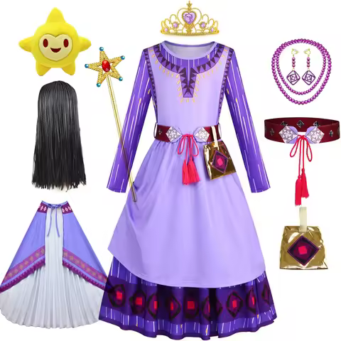 Asha Dress for Kids Girl Wish Cosplay Carnival Christmas Halloween Girls Masquerade Stage Performanc
