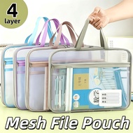 Zipper File Beg Mesh File Pouch 4-layers Transparency Portable Label Stationery Storage Organizer