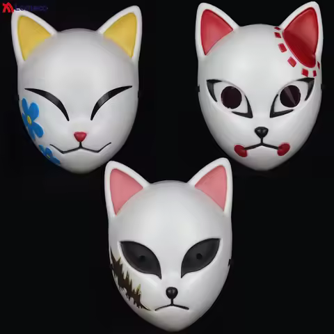 Japanese Anime Demon Fox Mask Cosplay Sabito Makomo Tanjiro Plastic Animal Masks Halloween Party Cos