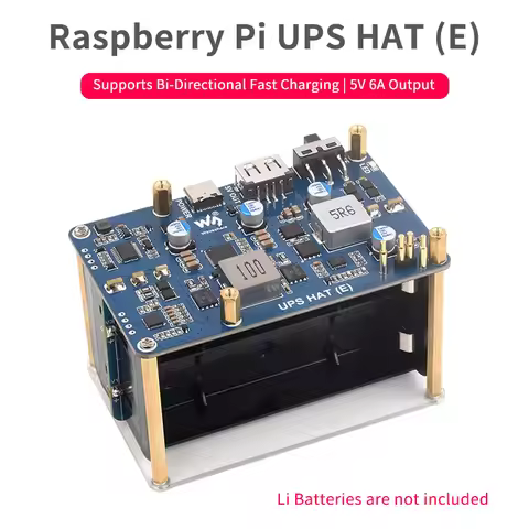 Raspberry Pi 5 UPS HAT (E) 5V 6A Uninterruptible Power Supply Supports 4x21700 Li Batteries (Not Inc