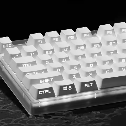 Pure white/black keycaps side font transmits light OEM profile white and cyan gradient color keycap 