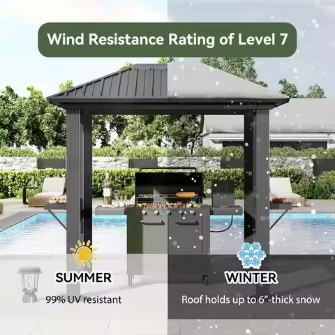 5 x 8FT Grill Hardtop Gazebo with Galvanized Steel Roof, Gray | Aluminum Pavilion with Shelves, Outd
