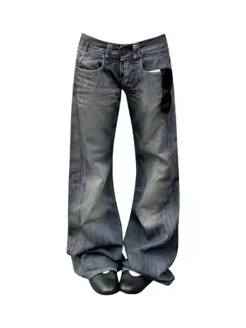WCFCX STUDIO Women's Low Rise Denim Pants Vintage Simple Y2K Baggy Wide Fit Jeans Harajuku Cowboy St