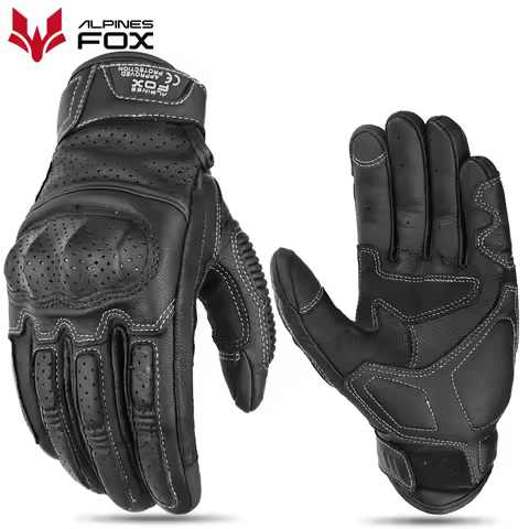 Vintage Genuine Leather Motorcycle Gloves Summer Perforated Breathable Motorbike Motocross Gloves CE