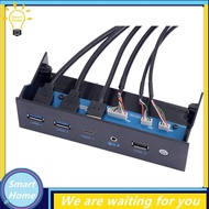 [Hmou] 1 PCS Host Case Motherboard Extension Cable 19P Black Front Bar Panel 9Pin to 2-Port USB 3.0 3.1 HD Audio Type E Type-C Power SW Led 5.25in Panel