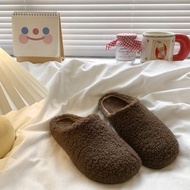 White Furry Shoes for Women, Flat Closed-Toe Half Slippers, Autumn and Winter Outdoor Wear, Warm Plu