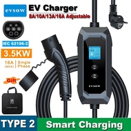 evsow Type 2 EV Charger 16A 3.5Kw Portable Electric Car Charger With 3.5M/5M EV Charging Cable 1Phas