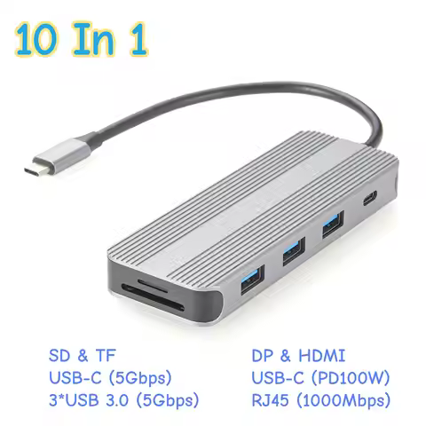 USB-C 10 In 1 MST 8K Docking Station Hub with 8K@30Hz HD 2.1, DP 1.4, PD100W, 5Gbps USB-C, 3 USB3.0,