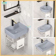 Simple home bathroom wall-mounted wash basin gray ceramic small apartment triangle corner sink